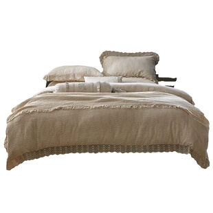 Cultural| 法式蕾丝花边棉麻提花四件套床上用品裸睡亚麻床单被套