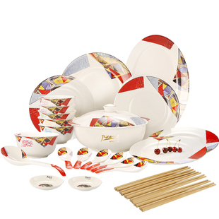 Picasso毕加索朵拉新骨瓷中餐具中式碗碟轻奢釉上彩碗盘实用送礼