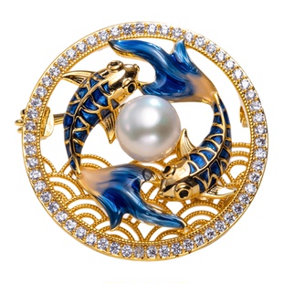 南珠宫瑞鲤淡水珍珠胸针简约百搭好运连连节日礼物送女友新年礼物