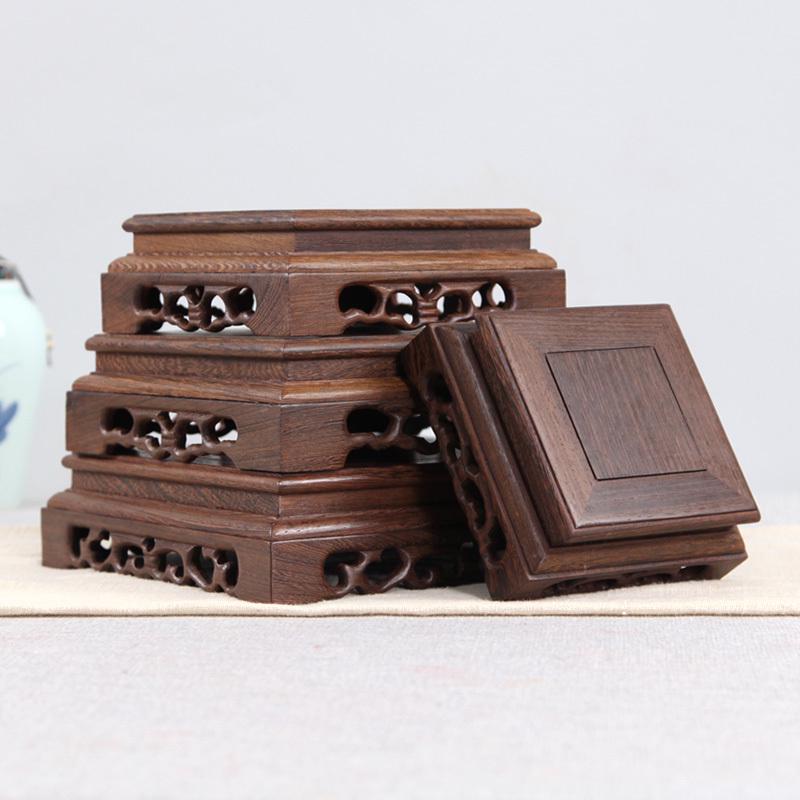 红木雕刻工艺品摆件底座实木质中式长方形花盆奇石石头底座实木托