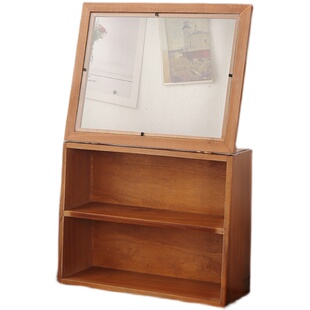 复古风木制防尘收纳柜桌面杯子茶具手办摆件收藏展示柜翻盖透明门