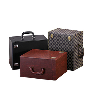 高档红酒盒六支装皮箱葡萄酒包装礼盒4支6支手提皮箱红酒木盒定制