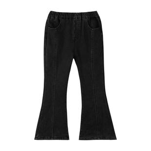 左西女童加绒牛仔裤秋冬款保暖儿童洋气喇叭裤2025新款中大童裤子