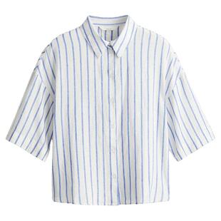 HM女装衬衫夏季时尚通勤休闲极简松驰感亚麻混纺麻质衬衫1256936