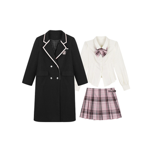 安妮不火 甜酷风呢子连衣裙套装女2025秋冬新款微胖大码两件套装