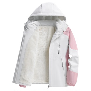 啄木鸟正品冲锋衣加绒夹棉外套女2025秋冬新款羽绒棉服女拼接潮