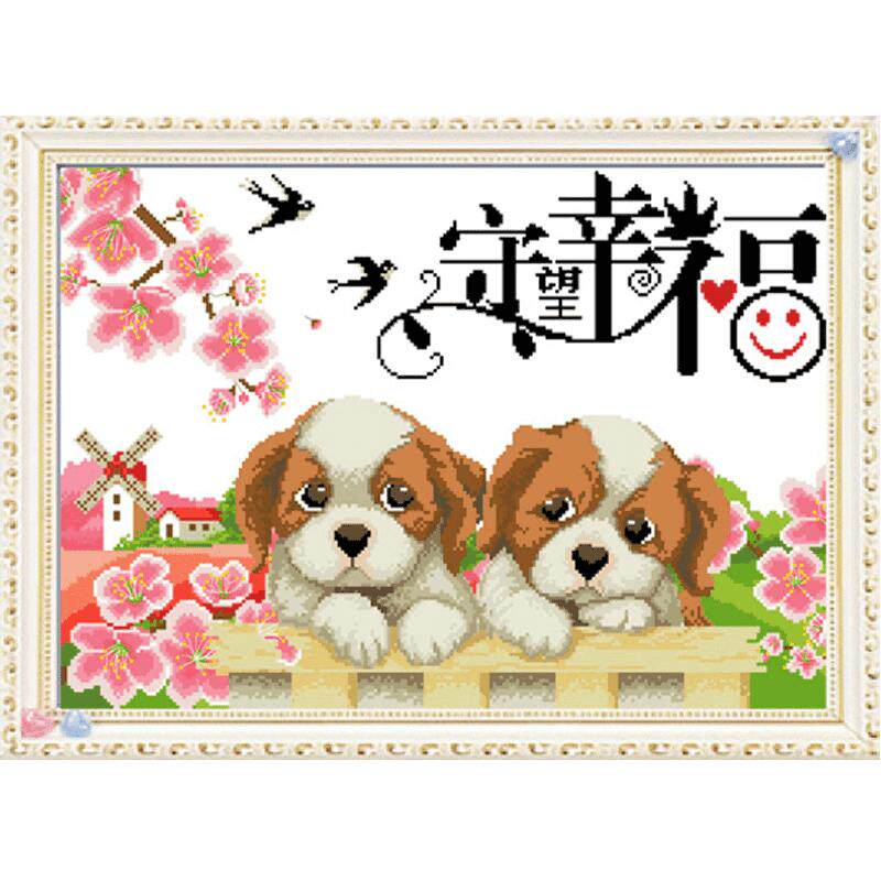 新款2022手工diy材料包儿童十字绣玉桂狗简单闺蜜初学者卡通刺绣