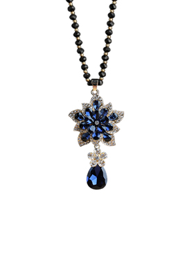 水晶长款毛衣女韩版百搭花朵项链