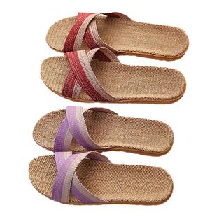 买一送一凉拖鞋女夏天家用室内防滑厚底情侣春秋四季亚麻布拖鞋男