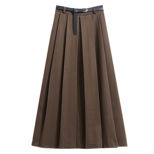 秋冬加厚毛呢西装半身裙女2025冬季新款灰色裙子垂感长款百褶裙冬