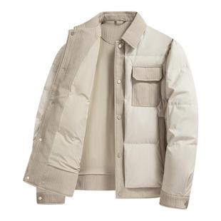 雪中飞2025冬新款男士潮流休闲拼接款羽绒服保暖翻领面包服复古