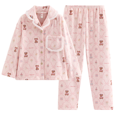 芬腾女童亲子睡衣秋冬季海岛绒