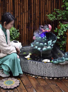 庭院布置户外成品鱼池流水摆件循环水小院造景室外鱼缸水系景观