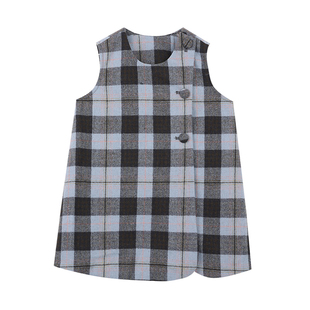 允儿妈女童冬季绵羊毛混纺格子背心裙百褶半裙套装宝宝公主裙短裙