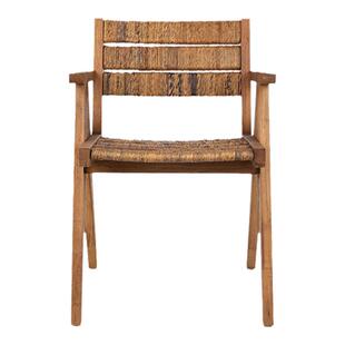 MountainLiving进口老柚木家具实木餐椅蕉麻手工编织中古风餐桌椅