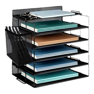 办公文件收纳架桌面置物架金属多层文件架分层档案架a3a4资料架办公文具用品大全文件框收纳书立架子整理神器