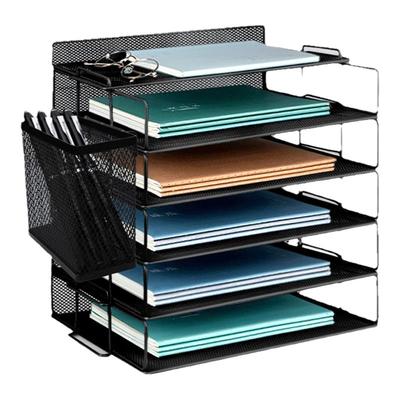 办公文件收纳架桌面置物架金属多层文件架分层档案架a3a4资料架办公文具用品大全文件框收纳书立架子整理神器