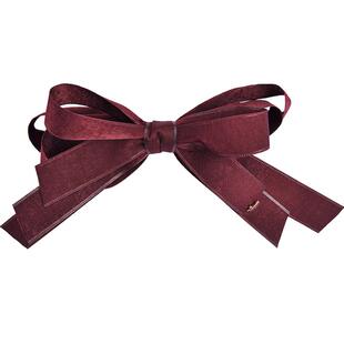 SundyHoney红色蝴蝶结发夹绸带编织多层优雅简约弹簧夹绑带发饰