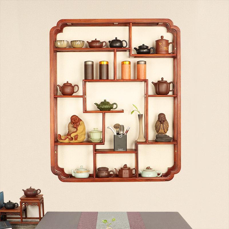 挂墙式博古架实木中式茶壶置物架茶具架子茶壶摆放架古董架茶杯架