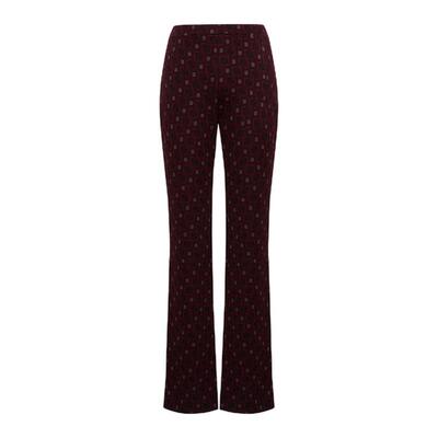 DVF梅子红方型环扣针织提花长裤