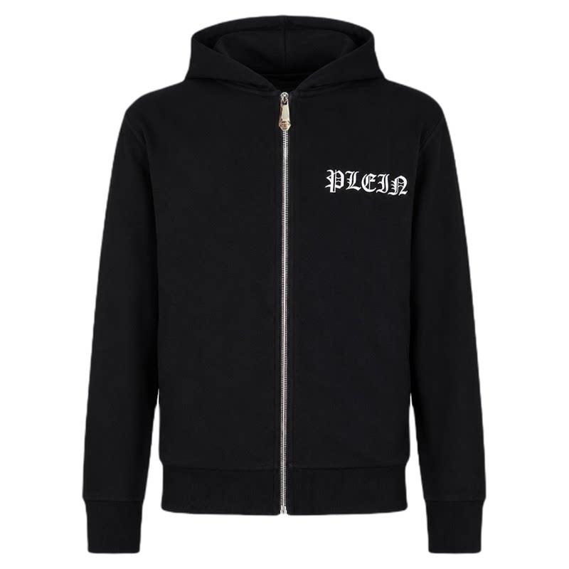 PHILIPP PLEIN 拉链连帽长袖卫衣宽松休闲黑色夹克帽衫外套