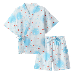 tutuanna春夏睡衣女 全棉双层纱金鱼满印短袖甚平睡裙家居服套装