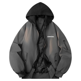 Kawasaki川崎90鸭绒美式复古防寒保暖抽褶袖假两件飞行夹克羽绒服