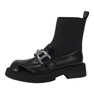 包小姐与鞋先生经典厚底学院风轻酷扣式弹力袜靴女BW233245