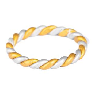 原创金包银手工编织女戒闭口小拇指尾戒轻奢时尚情侣对戒麻花戒指