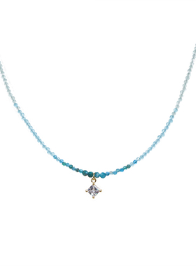 水晶锁骨链渐变蓝色细闪锆石吊坠