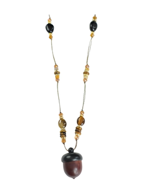 《秋林松果》秋冬时髦复古新中式木质串珠虎眼石长款项链毛衣链女