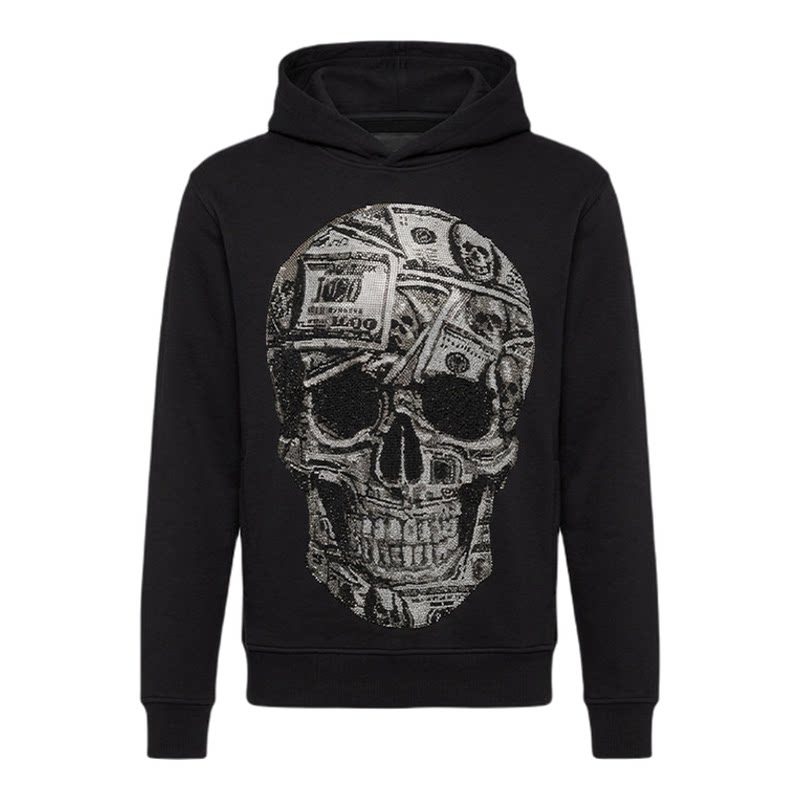 PHILIPP PLEIN 男士休闲套头卫衣大尺寸骷髅印花宽松日常长袖卫衣
