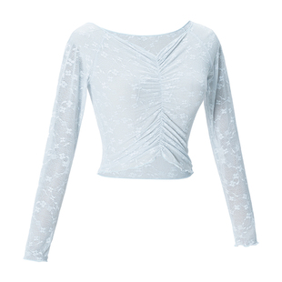 舞蹈练功服上衣女芭蕾舞一字领长袖纱衣成人舞蹈服蕾丝罩衫外搭春