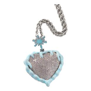 ICE BLING 夜光滴油爱心锆石满钻吊坠项链 嘻哈个性INS毛衣链时尚