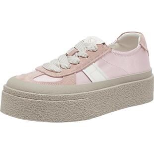 百思图2026春季新款真皮厚底增高板鞋德训鞋运动休闲女鞋D5051AM6