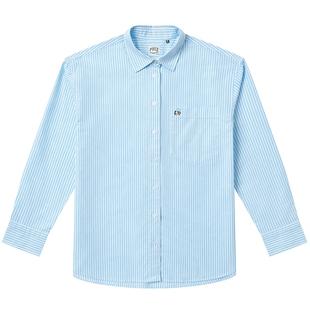 【春季甄选】Hazzys哈吉斯条纹长袖衬衫女牛津纺时尚休闲宽松衬衣