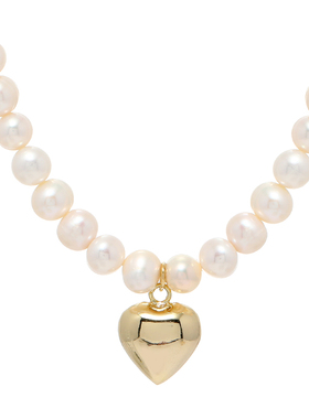 复古法式桃心颈链天然淡水珍珠