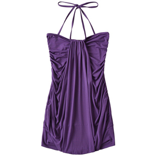 【包邮】欧美风性感挂脖抹胸修身显瘦包臀灯笼裙垂坠感连衣裙短裙