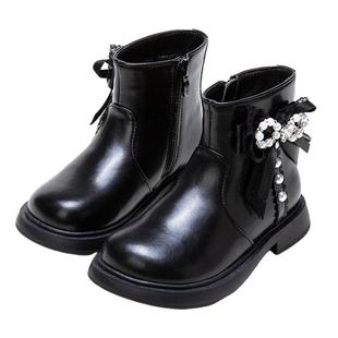 富罗迷女童短靴儿童棉靴2025冬季新款黑色保暖加厚洋气女孩公主靴