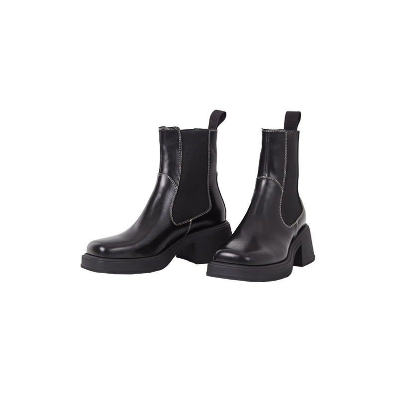Vagabond DORAH女士牛皮方头方根切尔西靴短筒靴黑色2024秋冬系列
