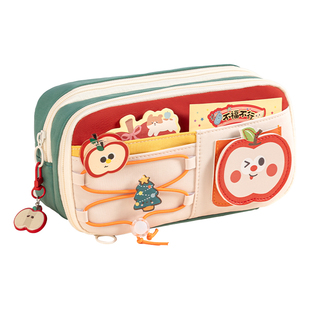 三年二班 苹果笔袋高颜值ins风开学必备好物2025新款网红文具盒女孩款大容量铅笔盒小学生女生款文具袋男孩款