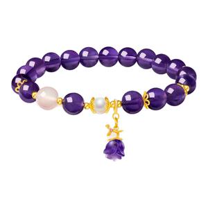 周大生紫水晶玫瑰手串925纯银珍珠玛瑙高级感手链生日礼物送女友