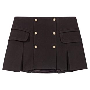 季末7折Maje2025秋冬新款女装法式时尚双排扣百褶A字短款半身裙