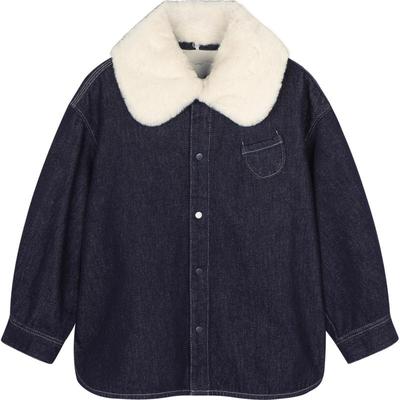 woobaby儿童外套男童女童24秋冬季新品牛仔拆卸毛领衬衫上衣童装