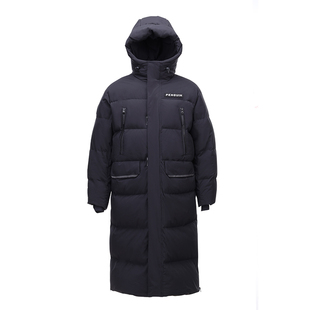 企鹅X骆驼热能羽绒服中长款黑色2025冬季女款加厚保暖连帽男外套