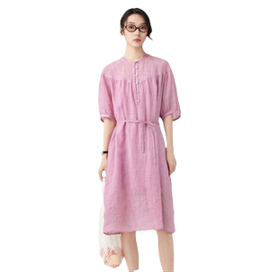 古木夕羊夏季新品气质炒染麻料短袖连衣裙女GS430182022