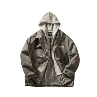 「双修」春秋日系连帽拼接工装夹克男假两件运动风宽松中性外套潮