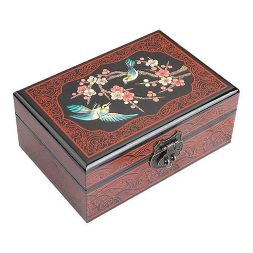 木质首饰盒平遥推光漆器复古实木首饰收纳盒精致古风三金结婚盒子