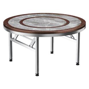 不锈钢内置转盘圆桌不锈钢转盘圆桌家用加厚餐桌商用饭桌折叠桌子