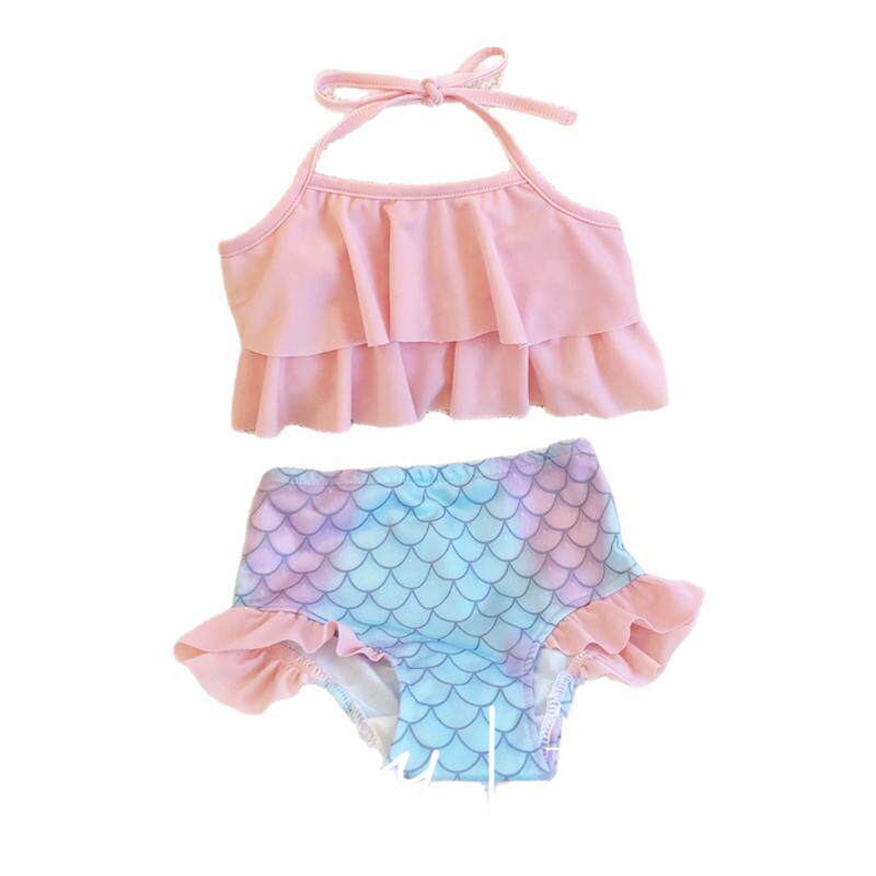 BABY SWIMSUIT欧美婴儿泳衣可爱美人鱼吊带挂脖泳装女童比基尼ins